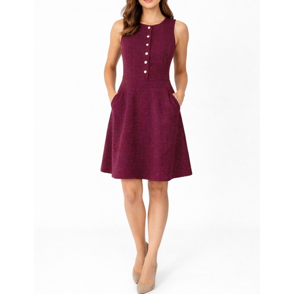 Gal Meets Glam Dresses & Skirts - Classic Gal Meets Glam Dress Size 10 Burgundy Micro Dot Fit & Flare Pockets NWT